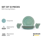 Ceramic Dinner Set Of 12 Pcs, Light Mint | Crockery Set For Dining Table - Dining Sets Crockery Items With Glossy Finish | 6 Dinner Plates+ 6 Veg Bowls, 200ml Each